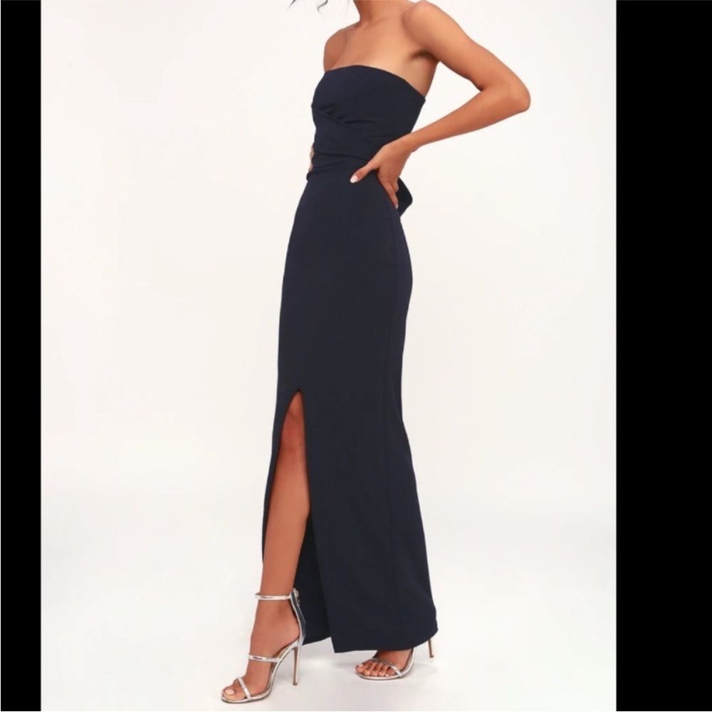 Lulu’s Medium Own the Night Navy Strapless Maxi Dress